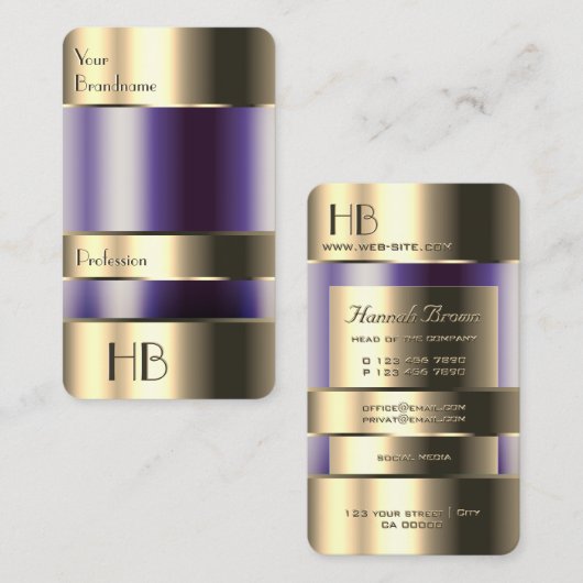 Gold und Glas können die Monogramm-Qualität Lila F Visitenkarte (Vorne/Hinten)