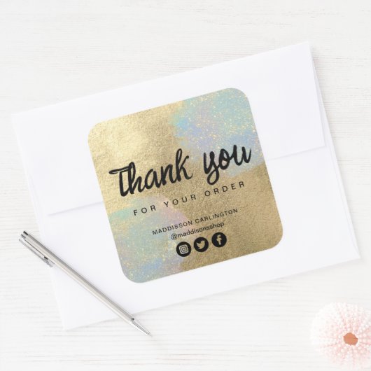Gold und Glitzer Quadratischer Aufkleber (Umschlag)