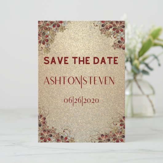 Gold und Glitzer Save the Date (Stehend Vorderseite)