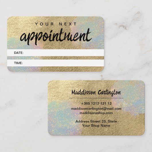 Gold und Glitzer Terminkarte (Vorne/Hinten)