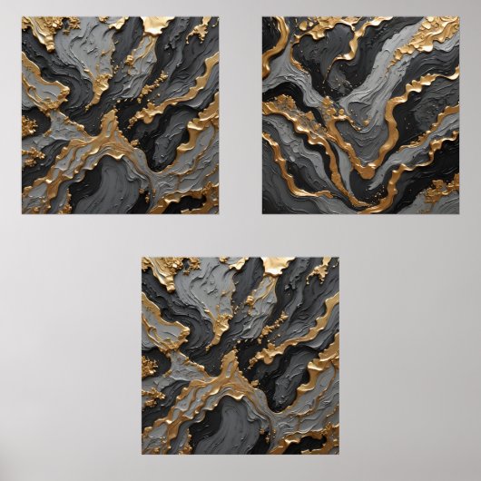 Gold und Grau Abstrakte Imitate Textur Bilderwand Sets (Vorderseite)