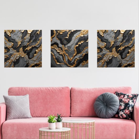 Gold und Grau Abstrakte Imitate Textur Bilderwand Sets (Wohnzimmer)