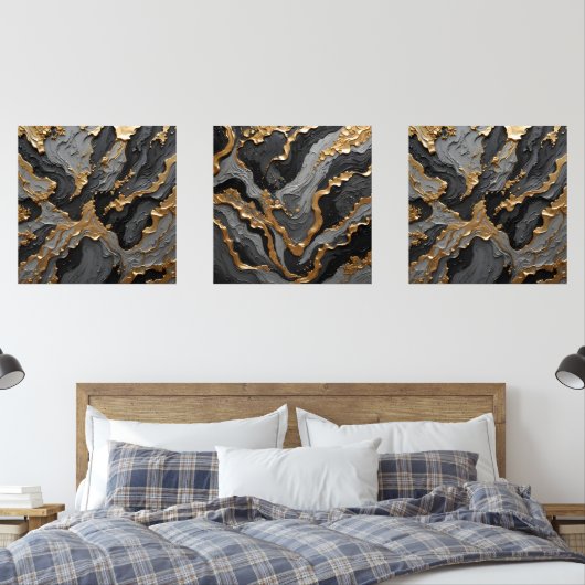 Gold und Grau Abstrakte Imitate Textur Bilderwand Sets (Schlafzimmer)