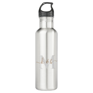 Gold- und Grau-Monogramm Swash-Schrift Edelstahlflasche