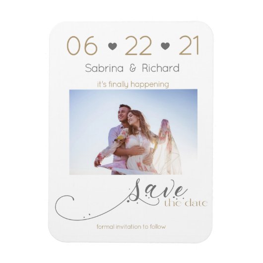 Gold und Grau One Foto Save the Date Minimalistisc Magnet (Vertikal)
