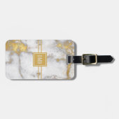 Gold und graues Marmormuster-Monogramm Gepäckanhänger (Vorderseite horizontal)