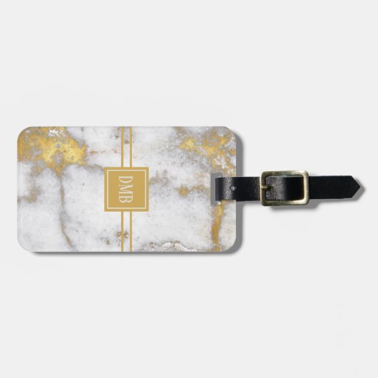 Gold und graues Marmormuster-Monogramm Gepäckanhänger (Vorderseite horizontal)
