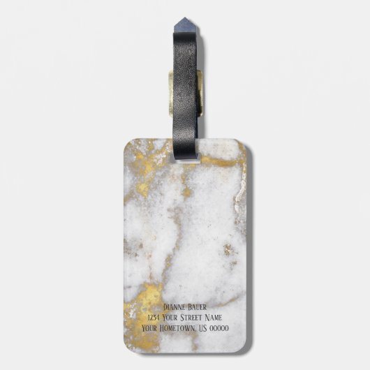 Gold und graues Marmormuster-Monogramm Gepäckanhänger (Rückseite vertikal)