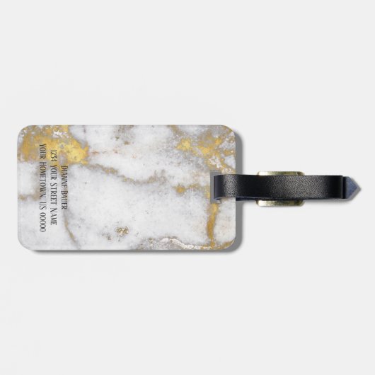 Gold und graues Marmormuster-Monogramm Gepäckanhänger (Rückseite horizontal)