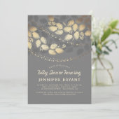 Gold und Gray Elegante Tree Lights Babydusche Einladung (Stehend Vorderseite)