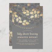 Gold und Gray Elegante Tree Lights Babydusche Einladung (Vorne/Hinten)