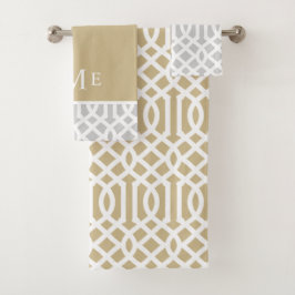 Gold und Gray Trellis Monogram | Editierbare Farbe Badhandtuch Set