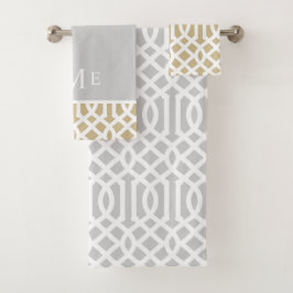 Gold und Gray Trellis Monogram | Editierbare Farbe Badhandtuch Set