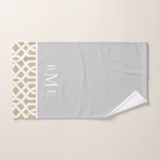 Gold und Gray Trellis Monogram | Editierbare Farbe Badhandtuch Set (Handtuch)