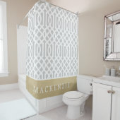 Gold und Gray Trellis Monogram | Editierbare Farbe Duschvorhang (Beispiel)