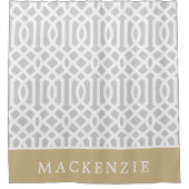Gold und Gray Trellis Monogram | Editierbare Farbe Duschvorhang (Vorderseite)