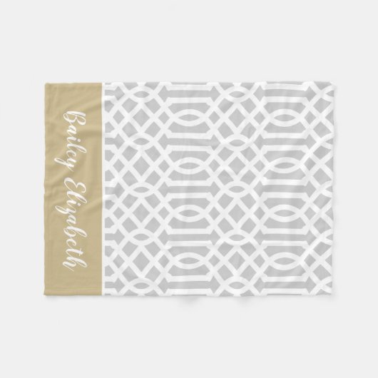 Gold und Gray Trellis Monogram | Editierbare Farbe Fleecedecke (Vorderseite (Horizontal))