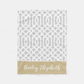 Gold und Gray Trellis Monogram | Editierbare Farbe Fleecedecke (Vorderseite)