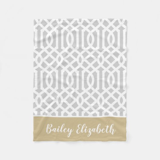 Gold und Gray Trellis Monogram | Editierbare Farbe Fleecedecke (Vorderseite)