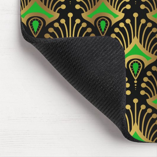 Gold und Green Art Deco Muster auf schwarz Mousepad (Ecke)