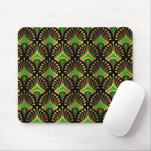 Gold und Green Art Deco Muster auf schwarz Mousepad