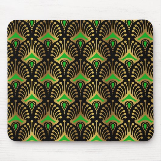 Gold und Green Art Deco Muster auf schwarz Mousepad (Vorne)