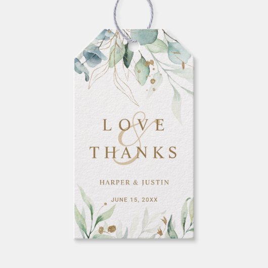 Gold und Green Botanical Wedding Vielen Dank Geschenkanhänger (Vorderseite)