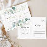 Gold und Green Botanical Wedding Vielen Dank Postkarte<br><div class="desc">Dieses Dankeschön Postcard zeigt malte Aquarellfarben Eukalyptus,  botanisches Grün und Gold Glitzer Blätter mit Goldschrift.</div>