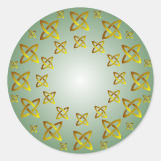 Gold und Green Celtic Knot Pattern Round Aufkleber