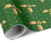 Gold und Green Christmas Holly Geschenkpapier (Rolleneckpunkt)