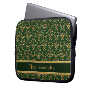 Gold- und Green Damask Muster Laptopschutzhülle