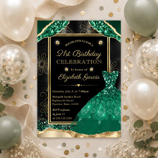 Gold und Green Glitzer Dress 21. Geburtstag Einladung