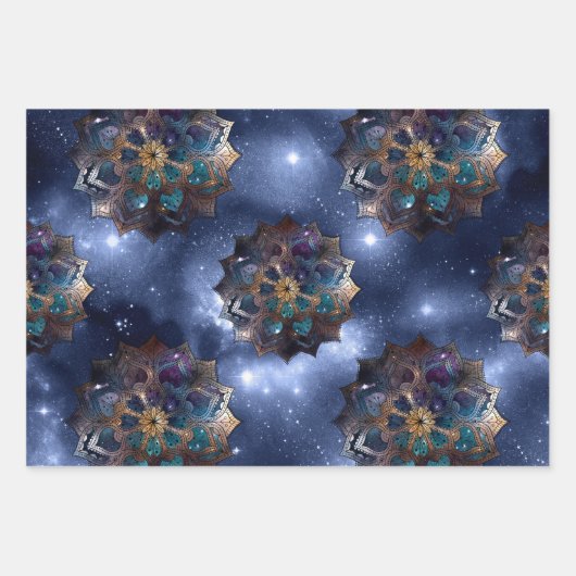 Gold und Green Mandalas auf dunklem Himmel Geschenkpapier Set (Vorderseite 2)