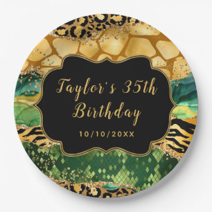 Gold und Green Safari Agate Geburtstag Pappteller