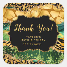 Gold und Green Safari Agate Geburtstag Vielen Dank Quadratischer Aufkleber