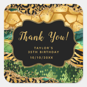 Gold und Green Safari Agate Geburtstag Vielen Dank Quadratischer Aufkleber