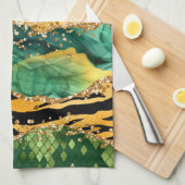 Gold und Green Safari Animal Print Agate Geschirrtuch (Viertel Falte)