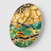 Gold und Green Safari Animal Print Agate Große Wanduhr (Winkel)