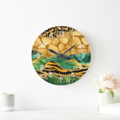 Gold und Green Safari Animal Print Agate Große Wanduhr (Zuhause)