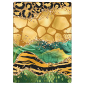 Gold und Green Safari Animal Print Agate Klemmbrett (Rückseite)