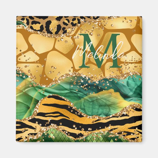 Gold und Green Safari Animal Print Agate Magnet (Vorne)
