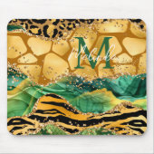 Gold und Green Safari Animal Print Agate Mousepad (Vorne)