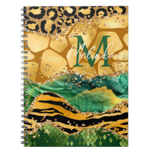 Gold und Green Safari Animal Print Agate Notizblock