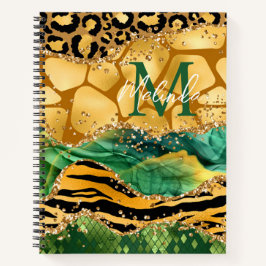 Gold und Green Safari Animal Print Agate Notizblock