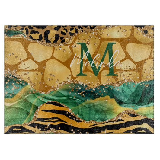 Gold und Green Safari Animal Print Agate Schneidebrett (Vorderseite)