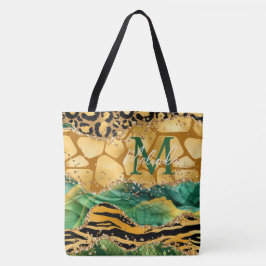 Gold und Green Safari Animal Print Agate Tasche