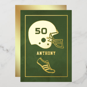 Gold und grün American Football Geburtstag Folieneinladung