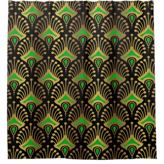 Gold und Grün Art Deco Muster Duschvorhang (Vorderseite)