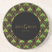 Gold und Grün Art Deco Muster Getränkeuntersetzer (Vorne)