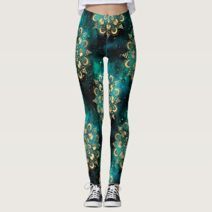 Gold- und Grün-Galaxie-Dharma-Mandala-Muster Leggings
